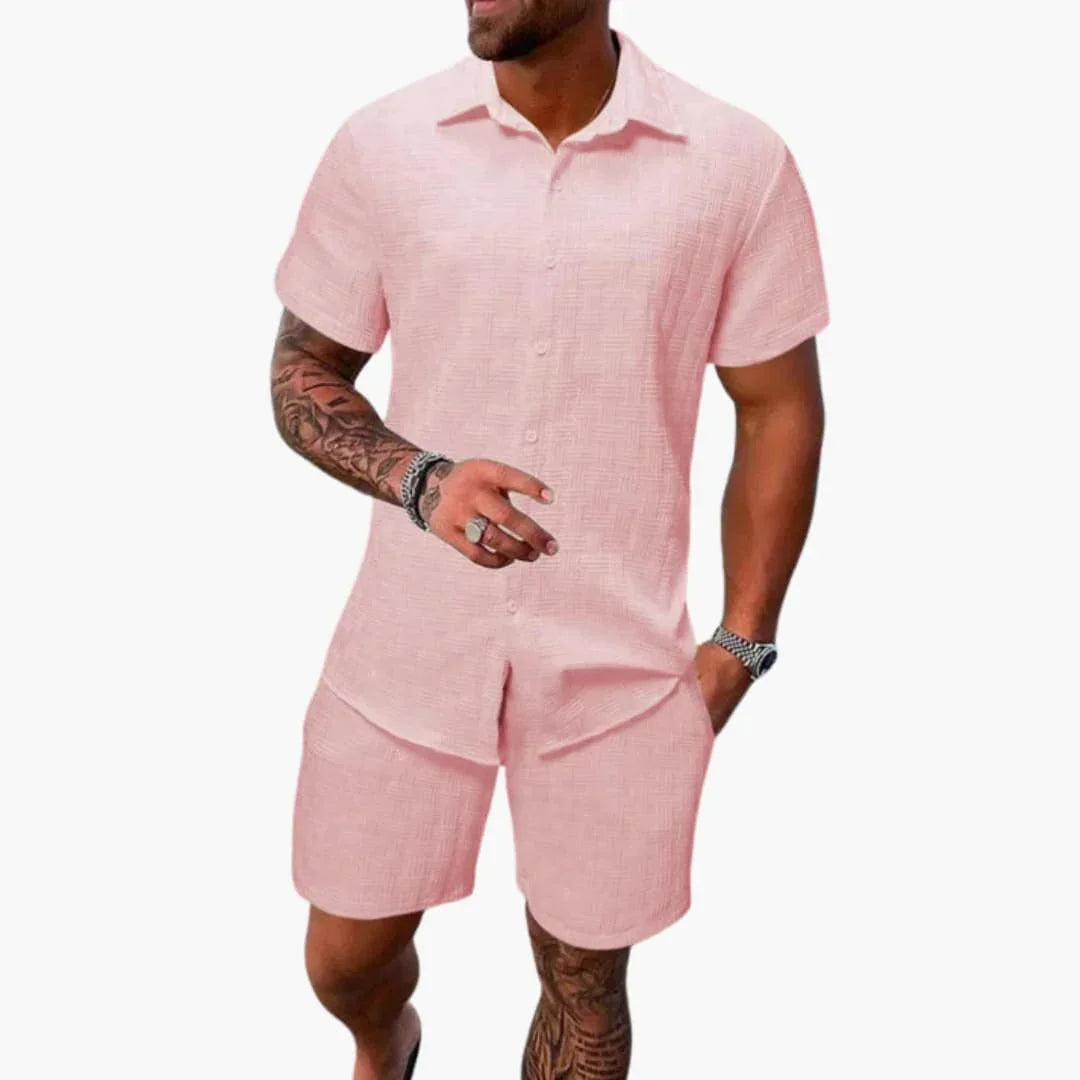 Men's Two-Piece Set Made of Cotton Blend with Jacquard Texture