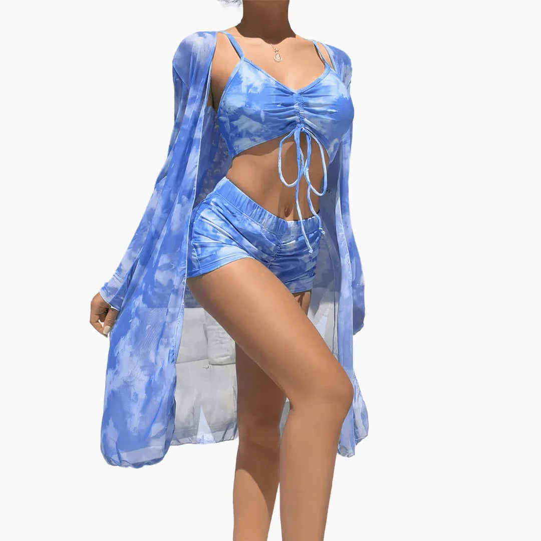 3-Piece Women's Summer Beach Swimwear Set with Long Sleeves