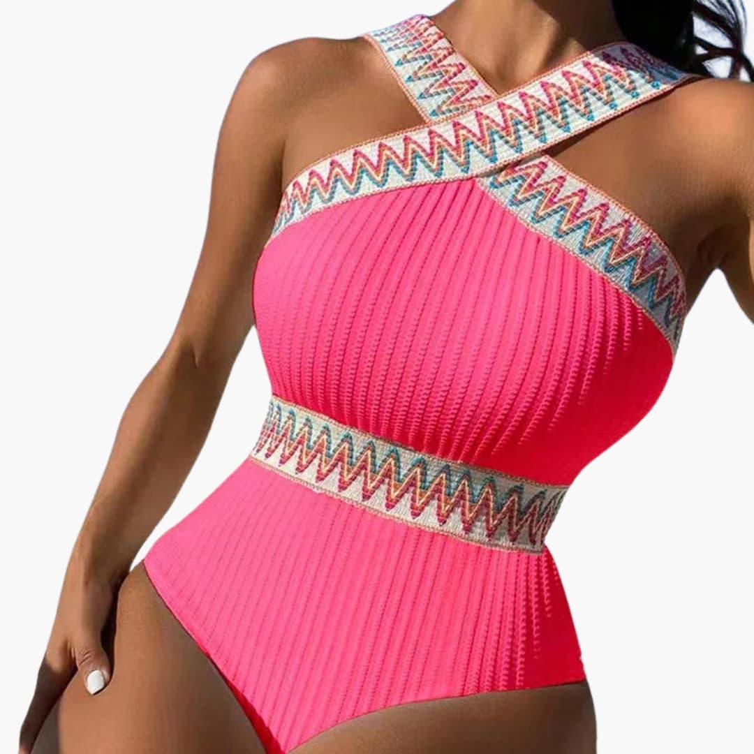 Elegant Women's Swimsuit - with Texture and Decorative Stripes