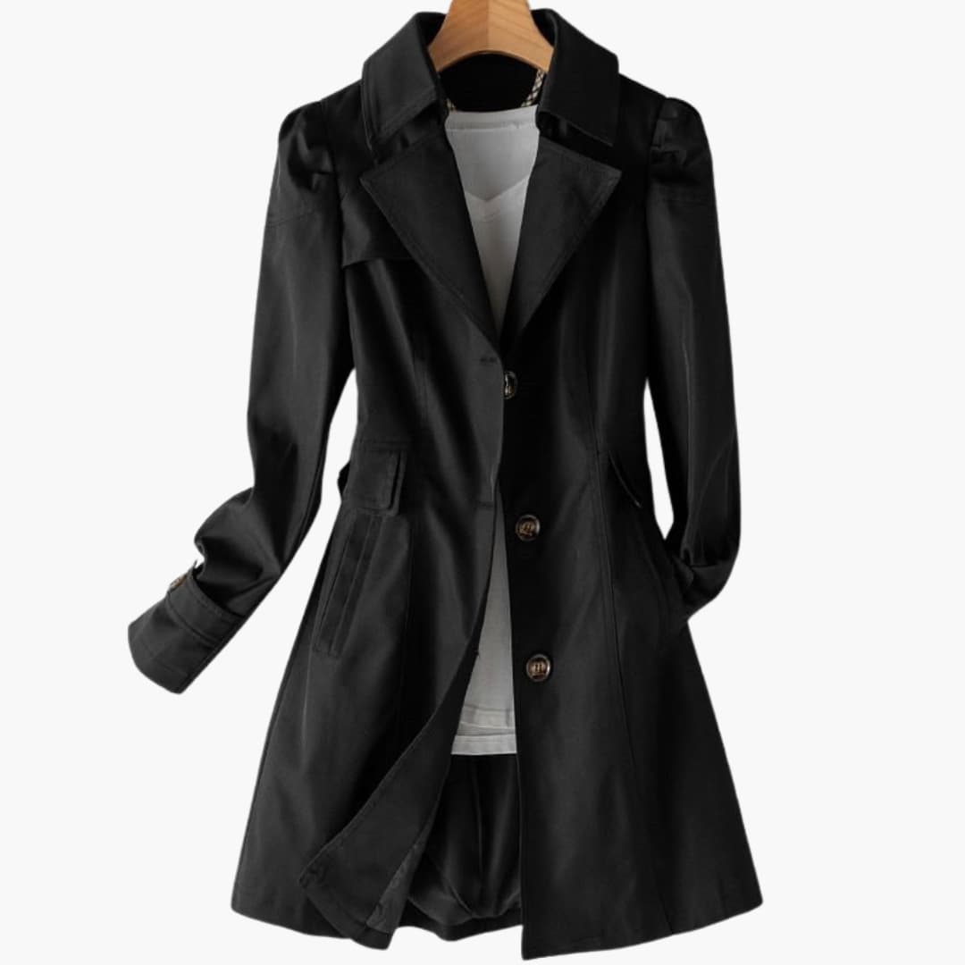 Women's Trench Coat with Double-Breasted Closure and Adjustable Waist