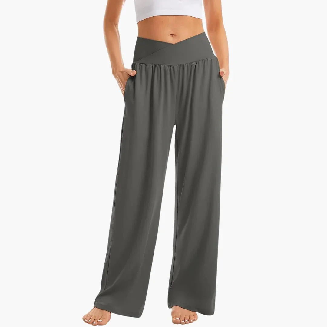 Women's Wide-Leg Pants with Crossed Waistband and Side Pockets