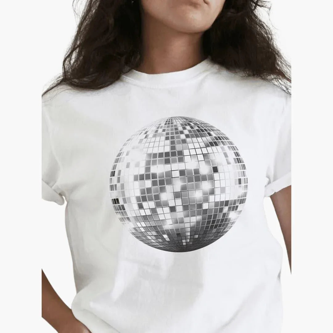 Women's Disco Print T-Shirt  Trendy & Casual for Everyday & Party