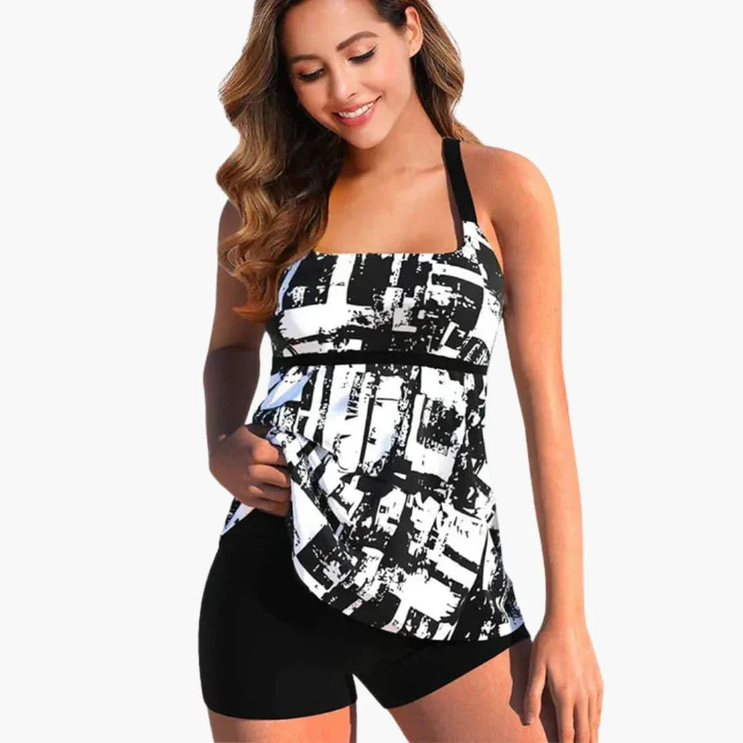 Printed Women's Tankini with Shorts and Figure-Flattering Fit