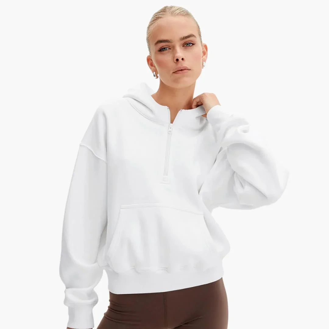 Women's Hoodie with Half Zipper and Pocket