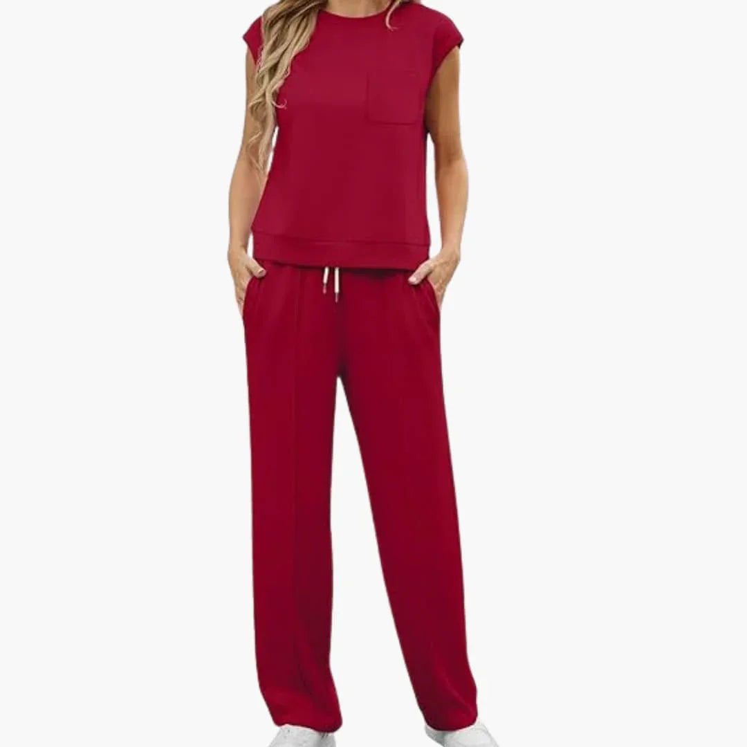 Two-Piece Summer Set for Women with Cap Sleeves and Pockets