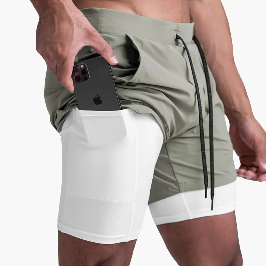 Men's Sports Shorts with Inner Shorts and Elastic Waistband