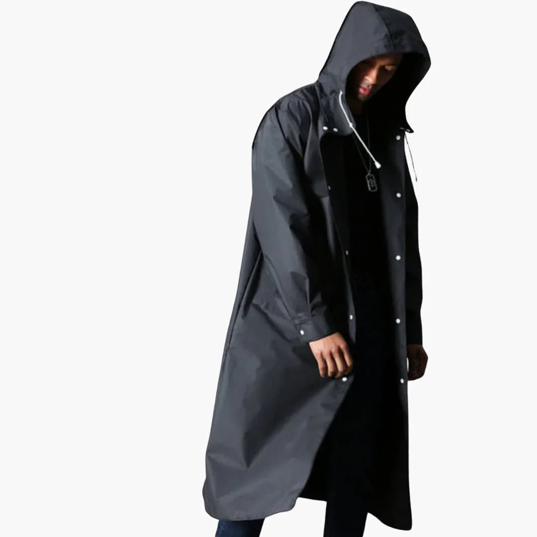 Men's Raincoat with Hood and Full Button Closure