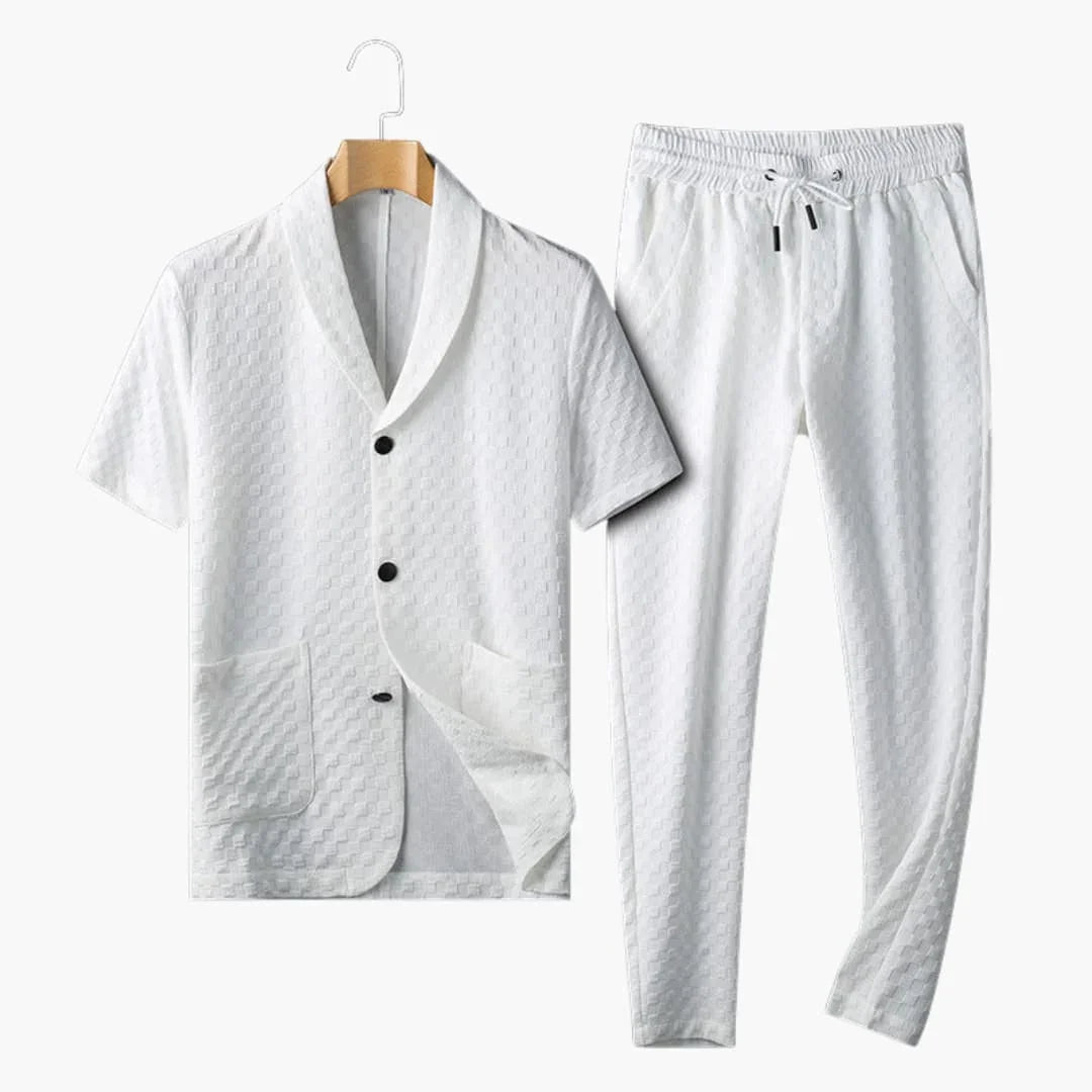 Men's Summer Loungewear Set with Button Placket and Jogging Pants