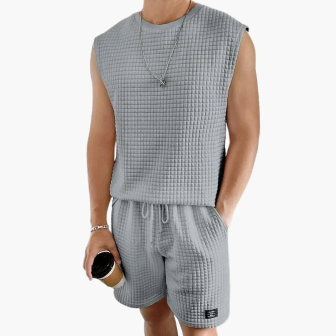 Bavane | Men's Lounge Set with Sleeveless Top and Waffle Texture