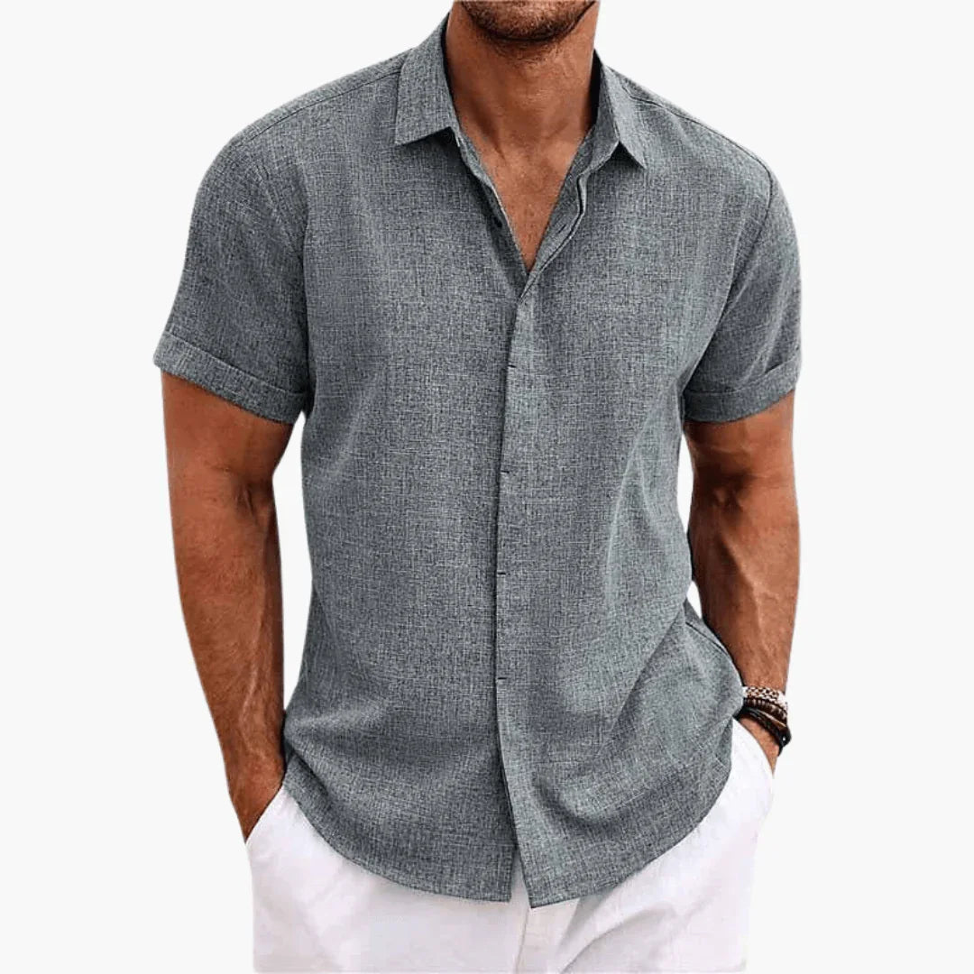 Men's Short Sleeve Shirt  Casual Button-Up Summer Blouse