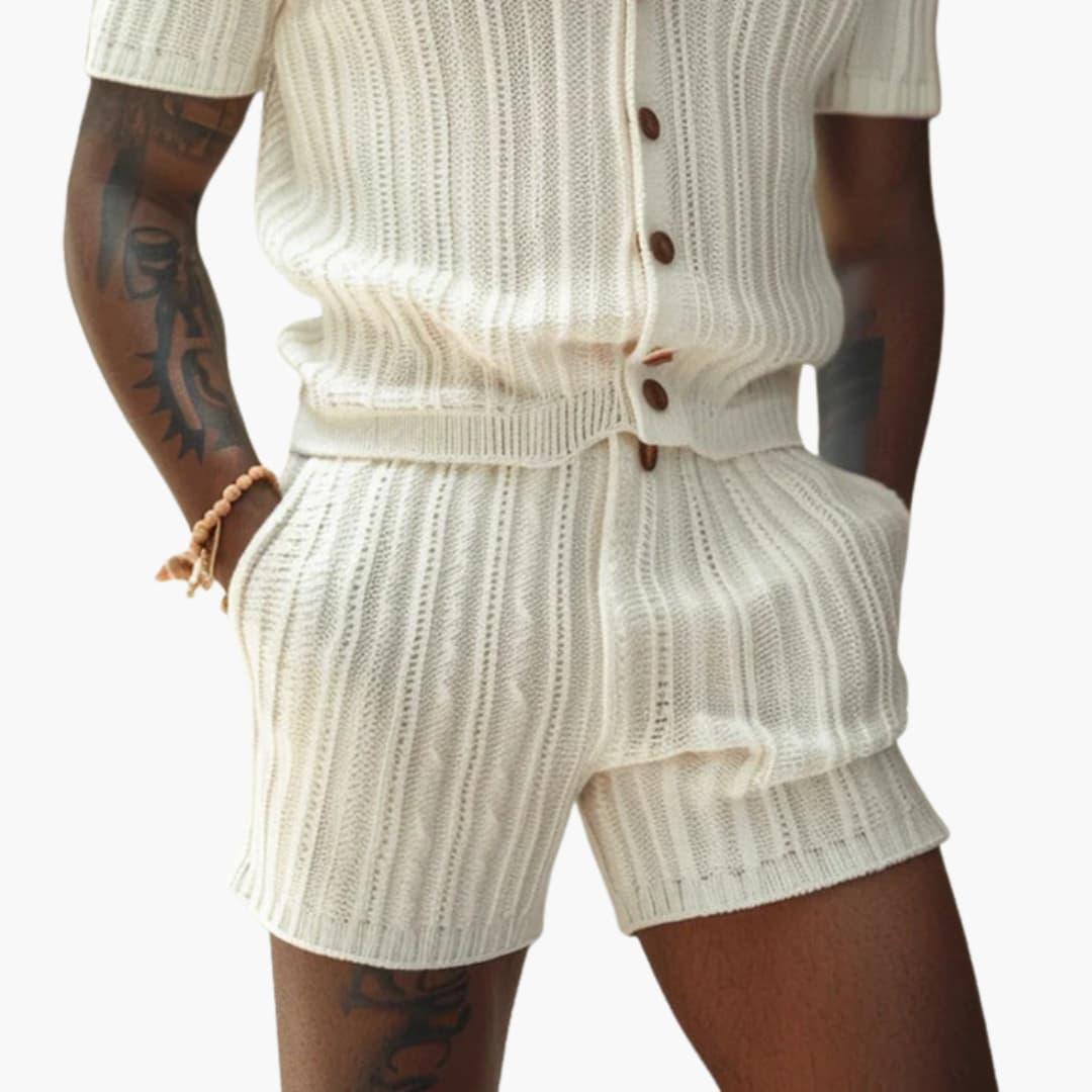 Men's Summer Set of Knit with Polo Shirt and Shorts