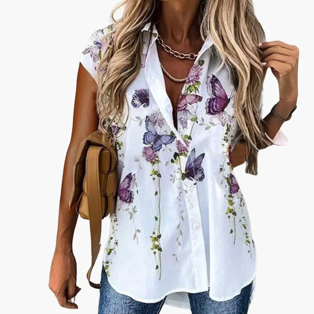Summer Top for Women with Butterfly Print Lightweight
