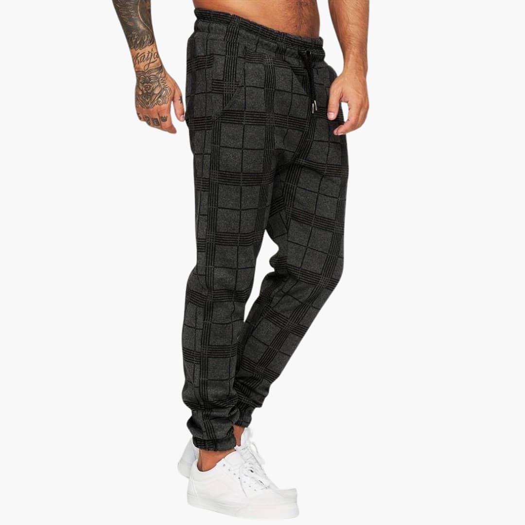 Men's pants with elastic waistband and checked surface
