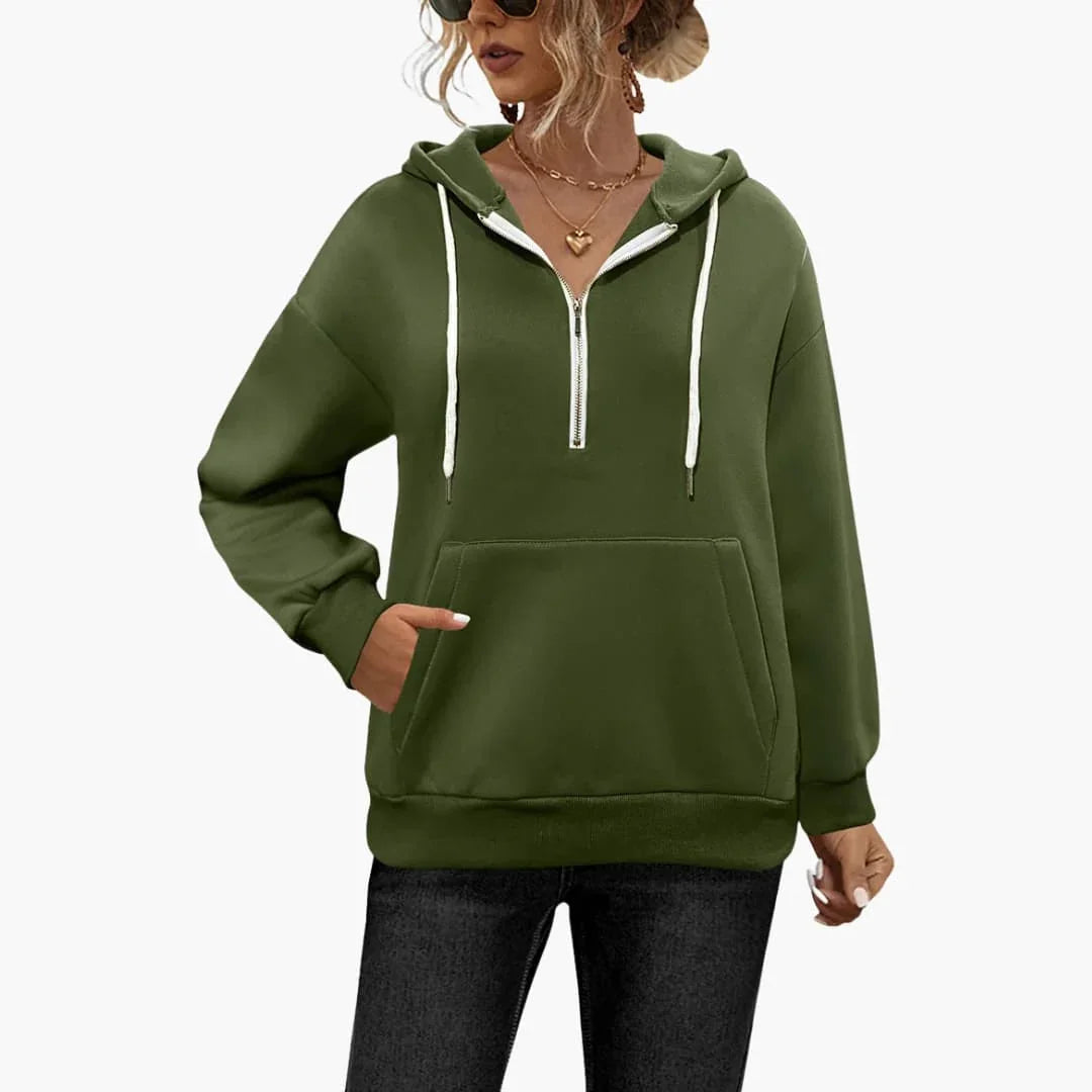Women's Hoodie with Half Zipper and Kangaroo Pocket