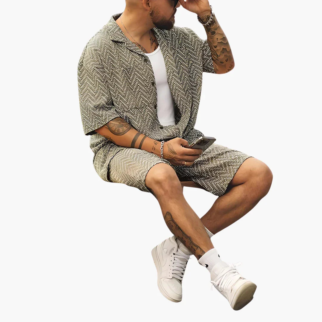 Men's Summer Two-Piece Set with Short Sleeves and Collar
