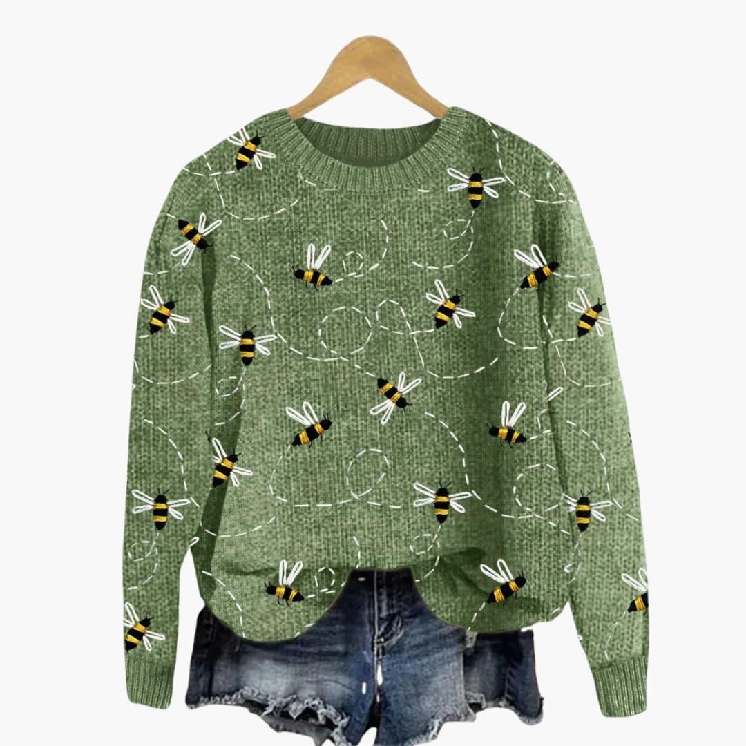 Women's Sweater with Bee Pattern and Long Sleeves