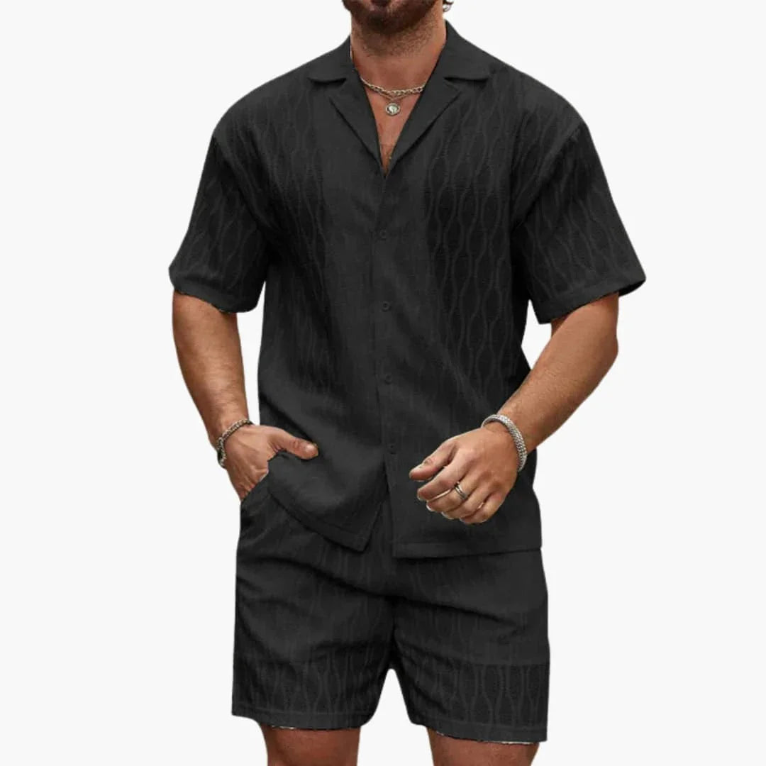 Men's Two-Piece Set Made of Lightweight Fabric with Shirt and Shorts