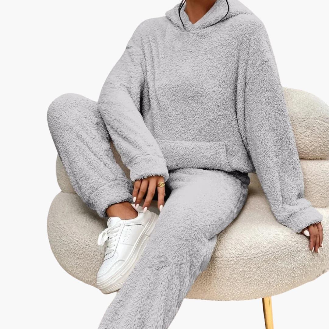 Women's Teddy Hoodie and Pants Set with Kangaroo Pocket