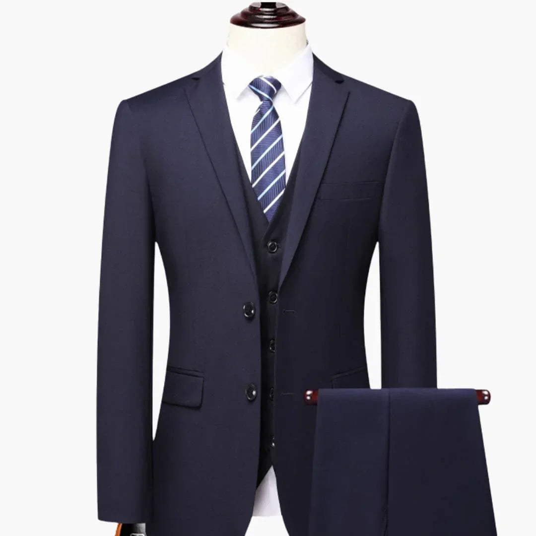 Men's Three-Piece Suit with Button Placket and Long Sleeves