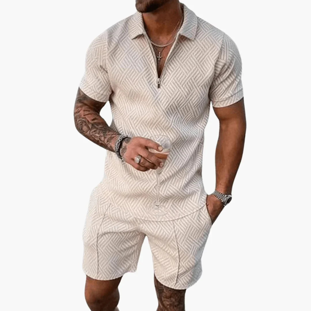 Men's Polo Shirt and Shorts Set  With Zipper