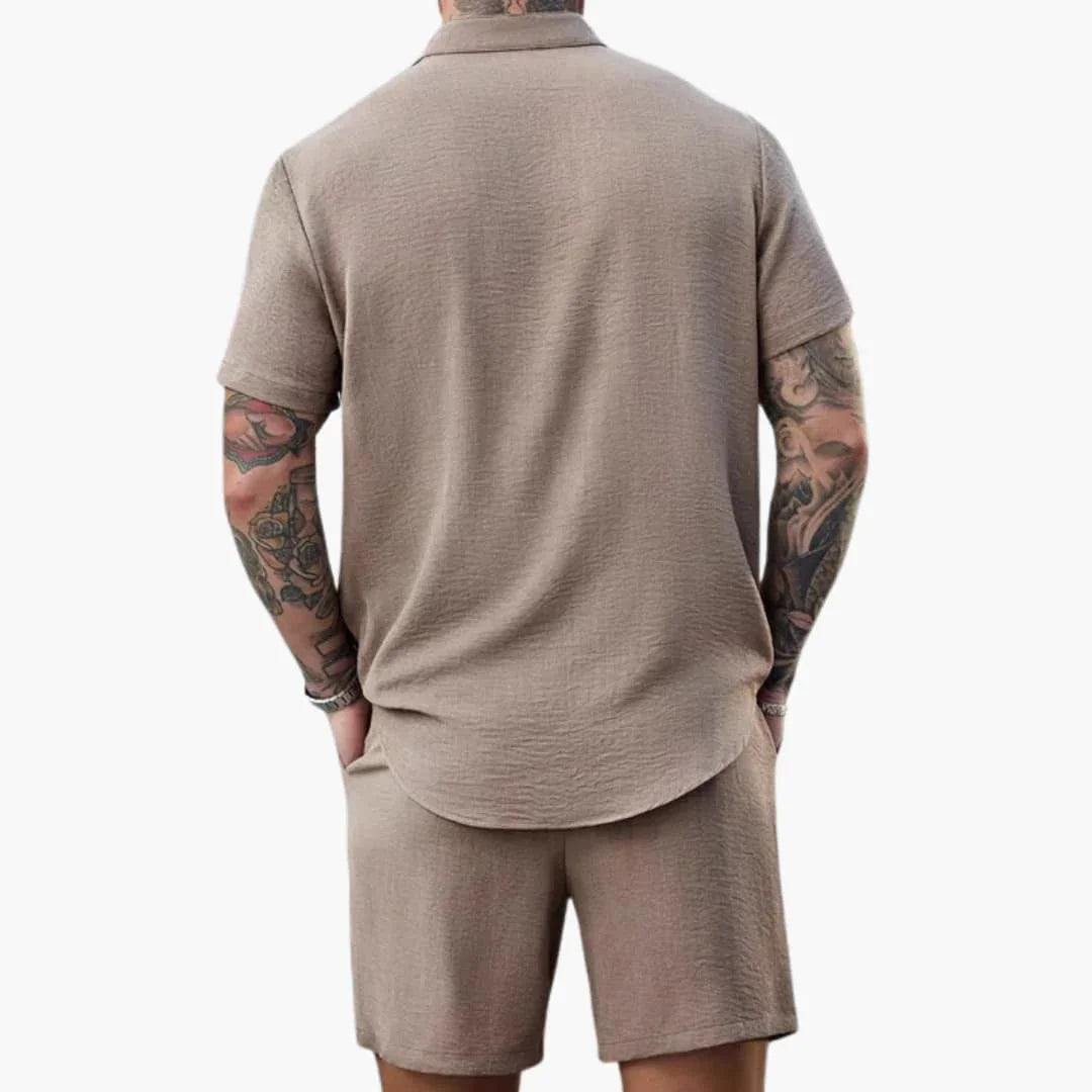 Men's Set with Henley Shirt and Shorts for Summer