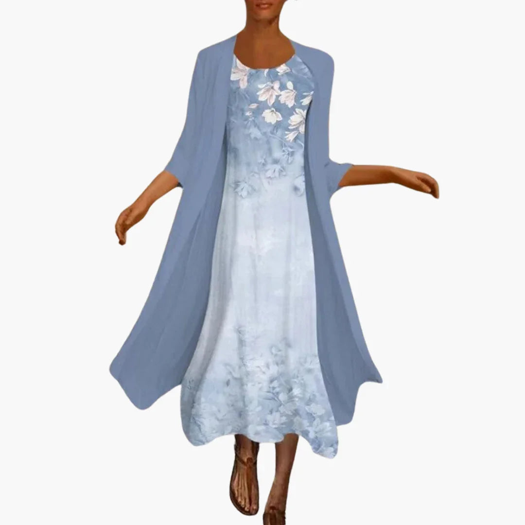 Maxi Summer Dress for Women - Floral with Cardigan Layer