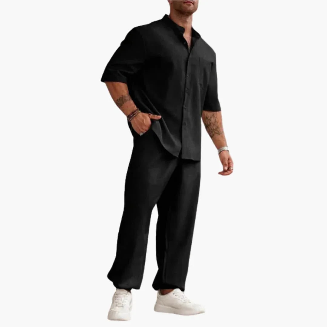 Bavane | Men's Set with Short Sleeve Shirt and Long Pants for Summer
