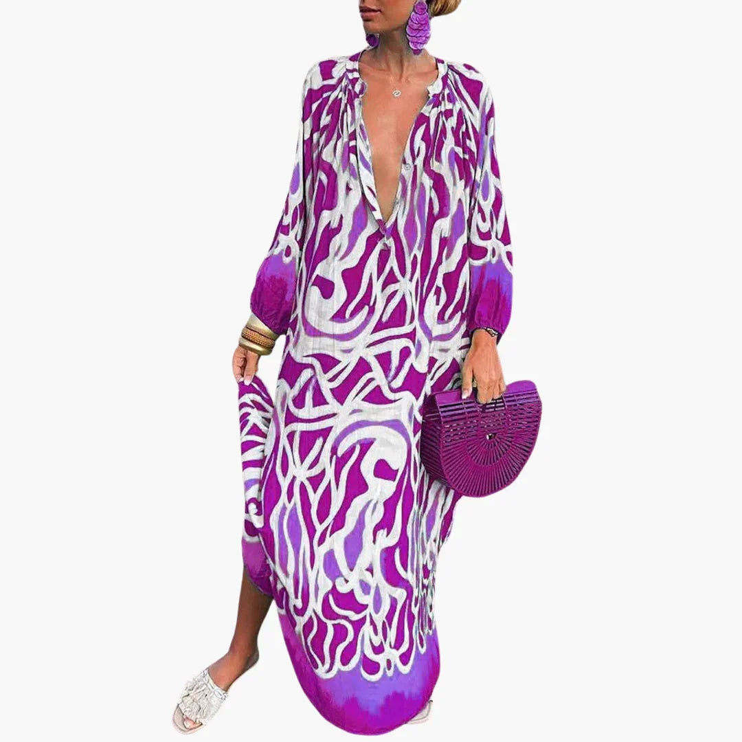 Boho Maxi Dress for Women  Green Floral Summer Dress