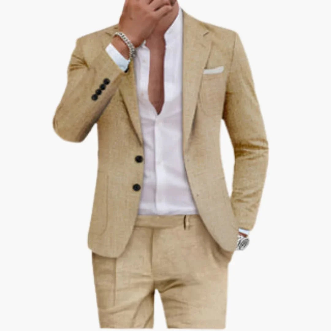Men's Summer Suit Made of Cotton with Lapels and Pants