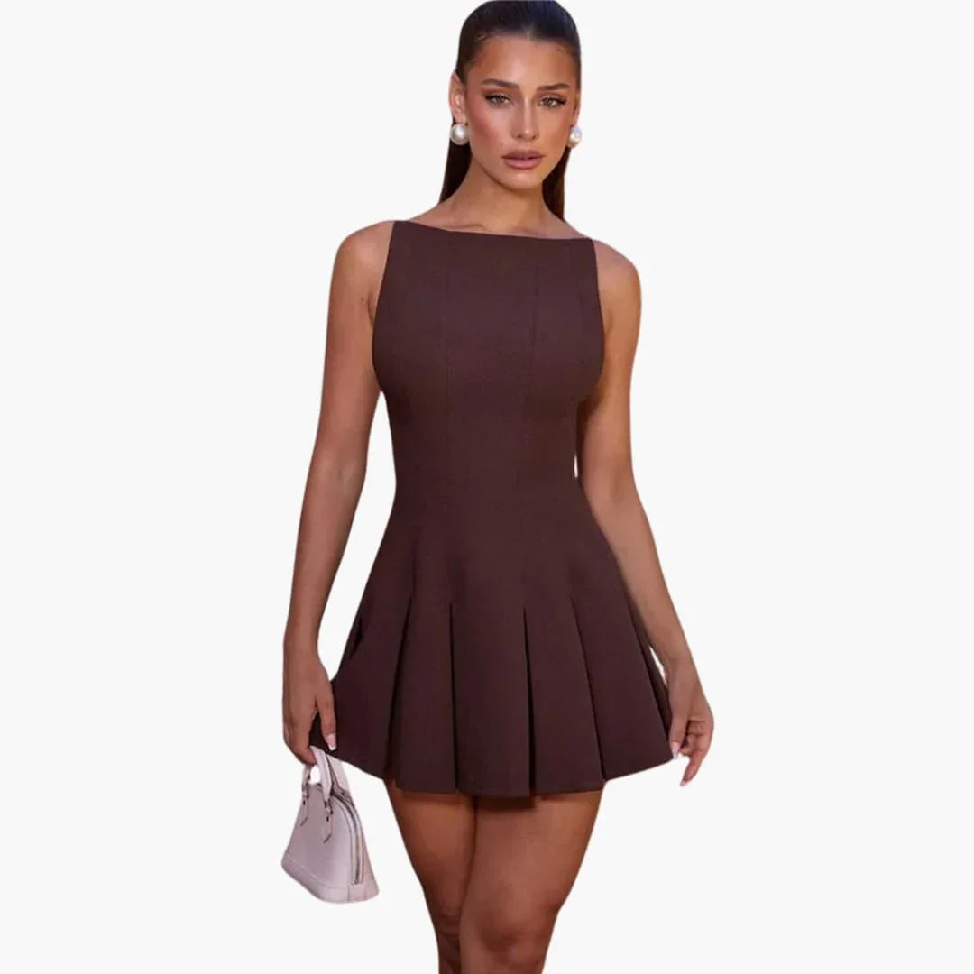 Bavane | Backless Mini Pleated Dress - For Women with an Elegance Factor