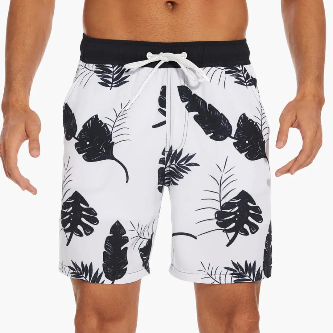 Striped Men's Swim Shorts - with Drawstring and Pockets