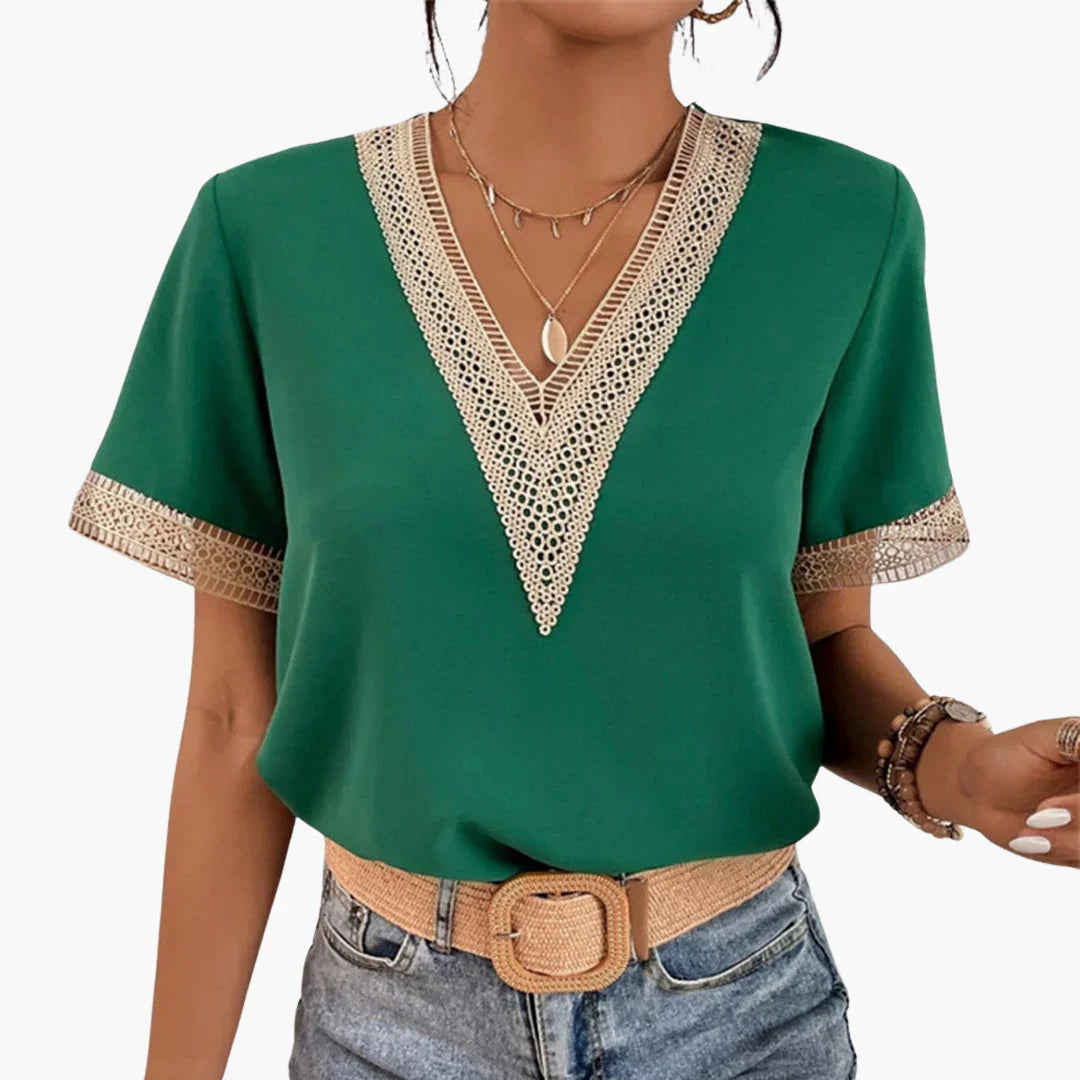 Lace Blouse for Women  Summery V-Neck Blouse with Lace