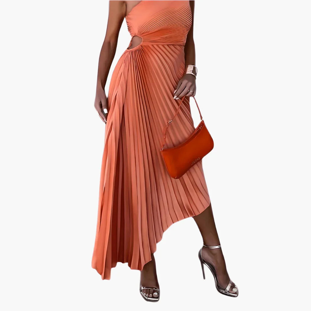 Ankle-Length Sleeveless Evening Dress for Women with One Shoulder