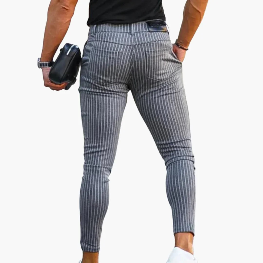 Men's Chino Pants with Stretch Waistband and Striped Summer Fabric