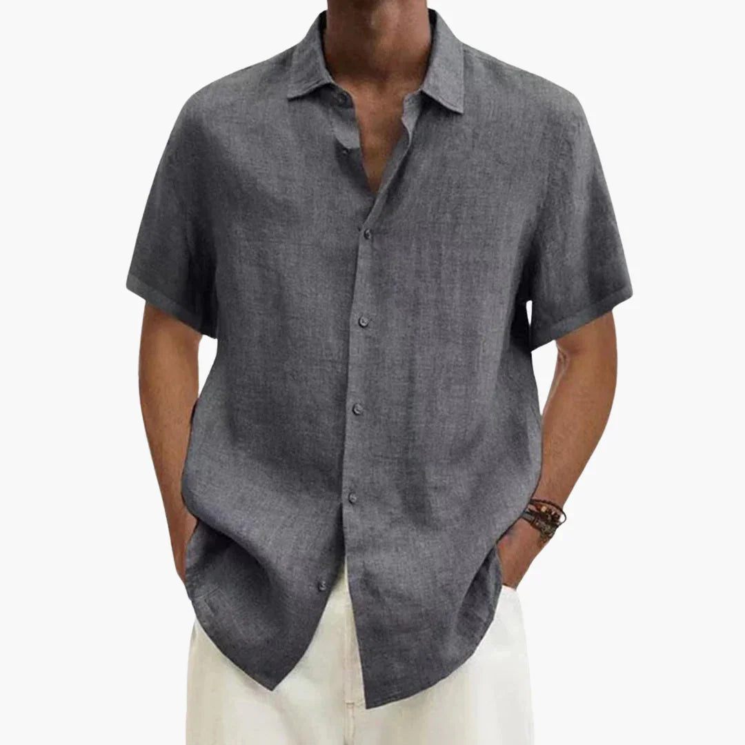 Men's Short Sleeve Shirt  Linen Button-Up Shirt for Summer