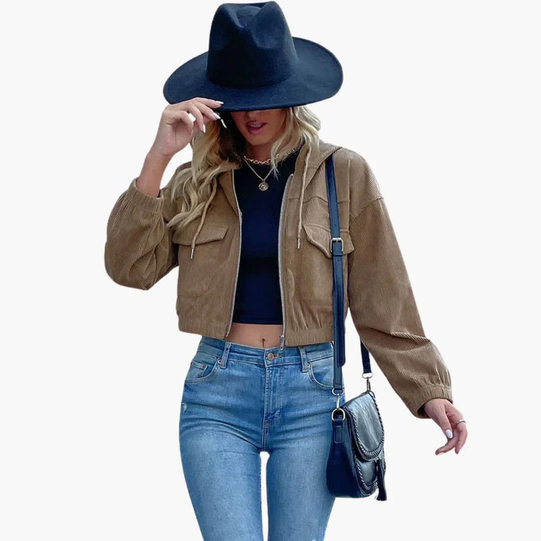 Women's Cord Jacket with Zipper and Pockets