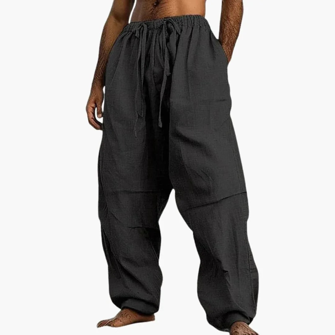 Men's Summer Pants with Wide Leg and Drawstring