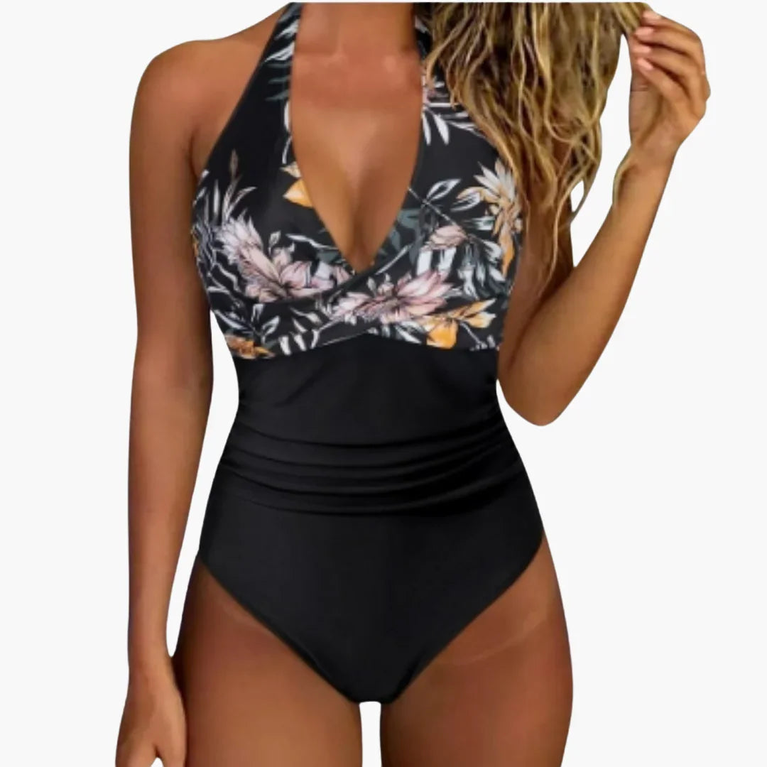Checked Summer Swimsuit - Women's One-Piece with V-Neck