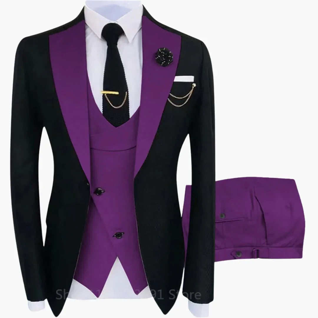 Men's Suit with Vest and Long-Sleeve Blazer