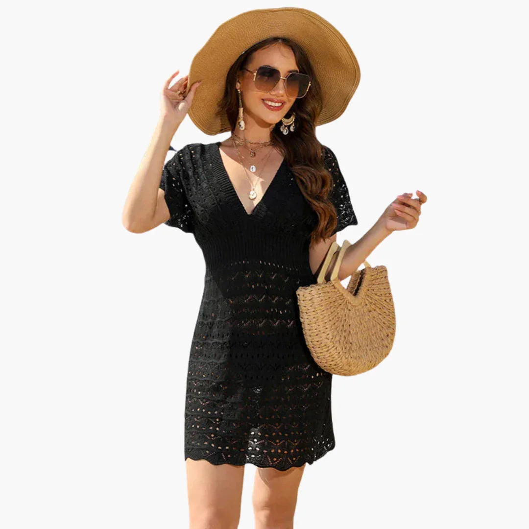 Crochet Beach Dress - Women's Bikini Cover-Up in Boho Style