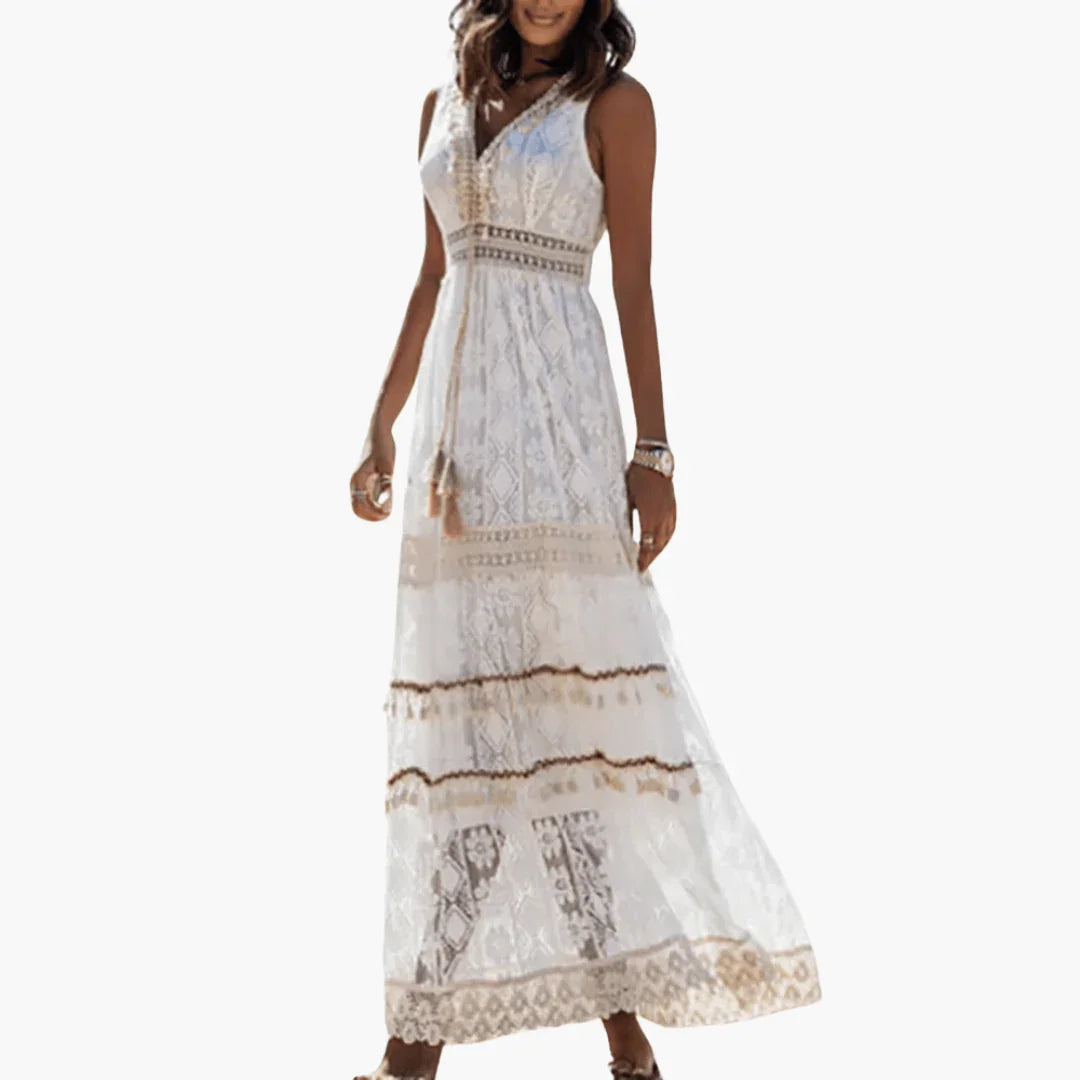 Maxi Dress with Lace for Women  in Airy Boho Style