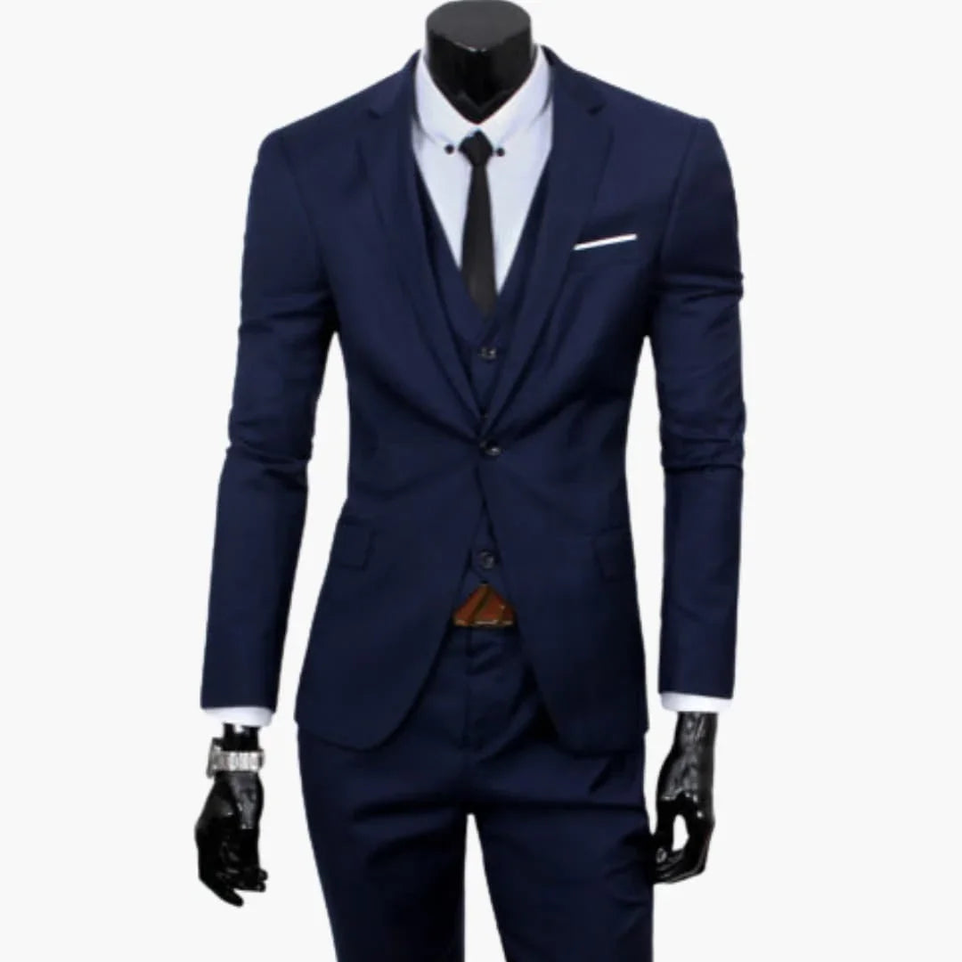 Men's Three-Piece Suit with One-Button Blazer and Vest