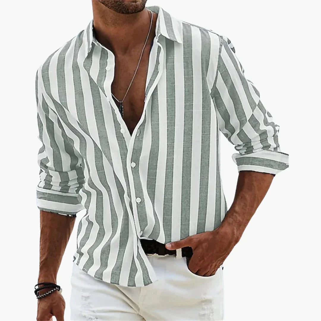 Striped Summer Shirt for Men  Lightweight Casual Shirt with Button Placket