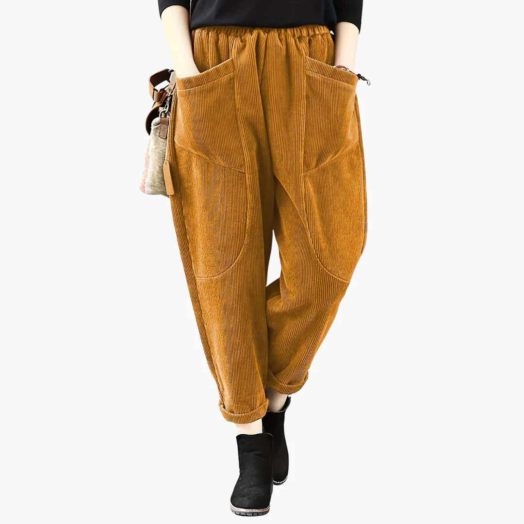 Women's Corduroy Pants with Wide Legs and Pockets