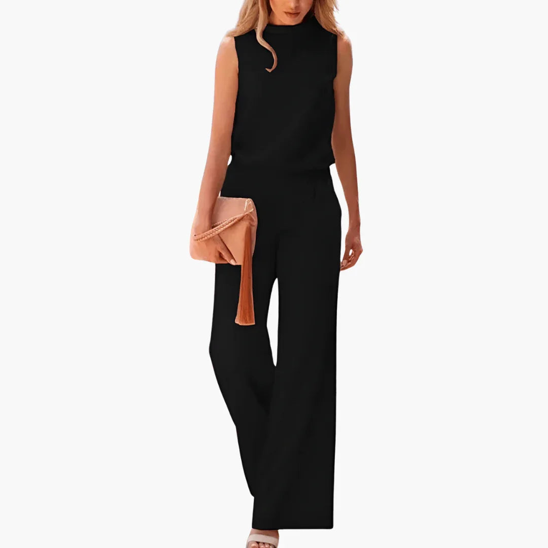 Sleeveless Women's Jumpsuit with High Collar and Wide Leg