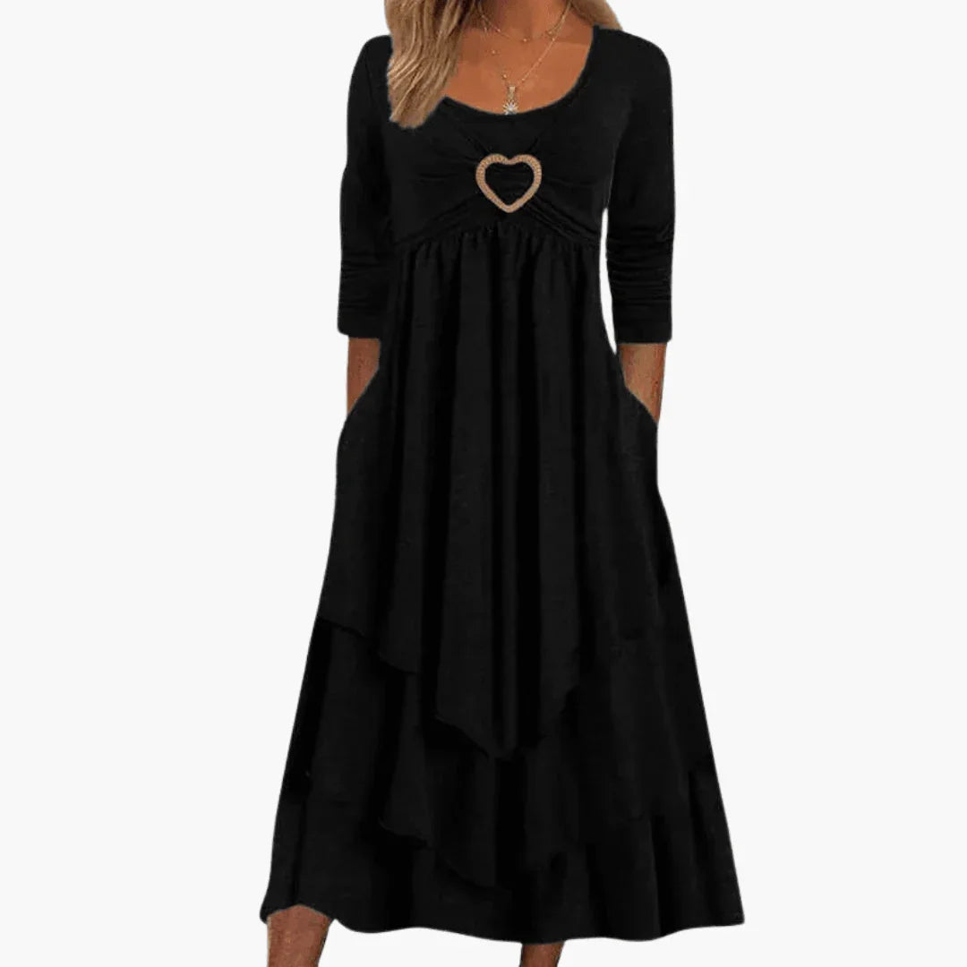 Casual Women's Dress with Heart Design  Tiered & Long Sleeves