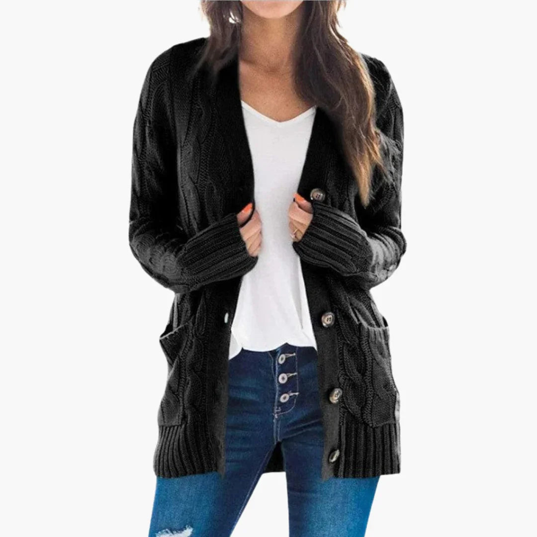 Women's Cardigan with Button Closure and Front Pockets