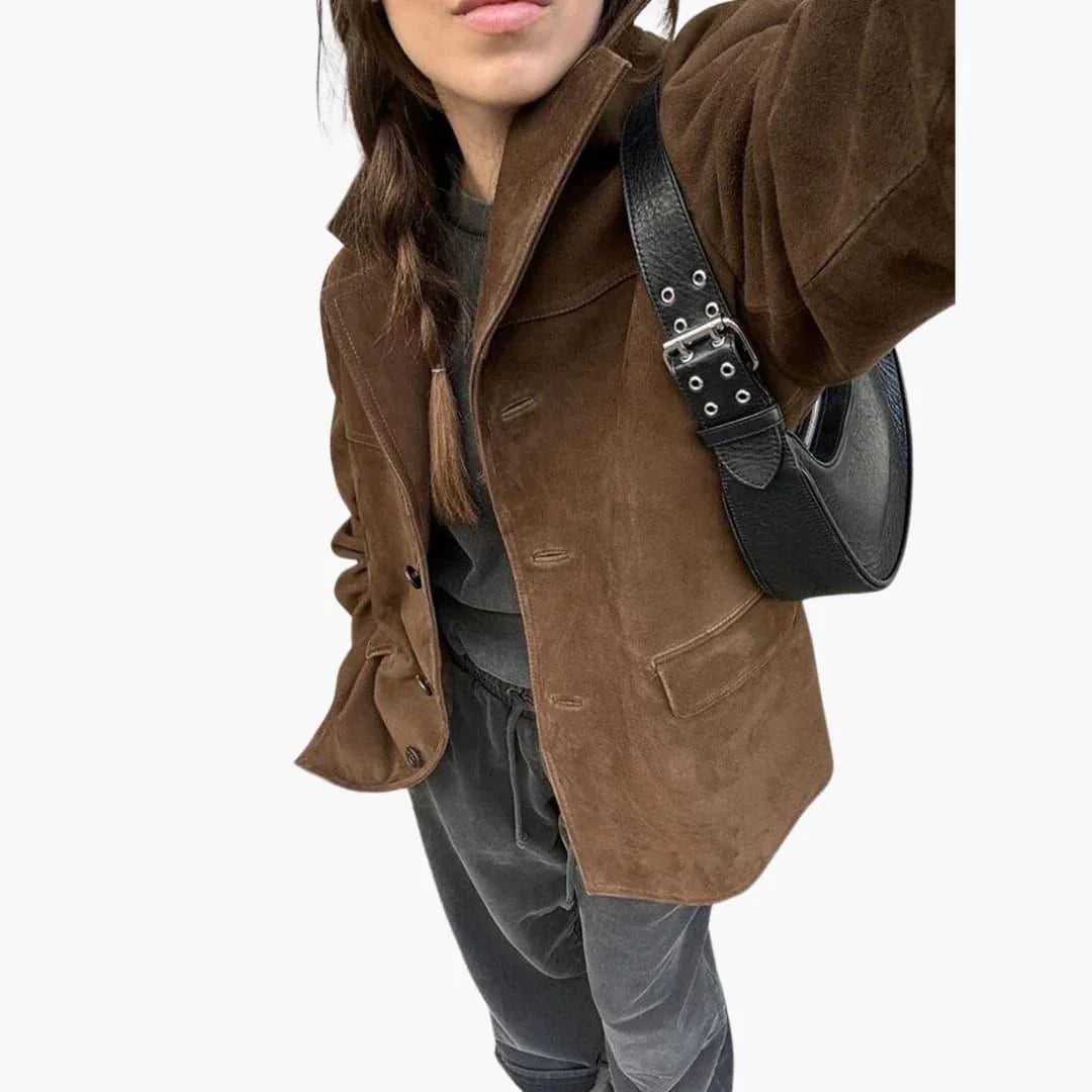 Trendy Women's Suede Jacket with Button Placket  Stylish & Comfortable