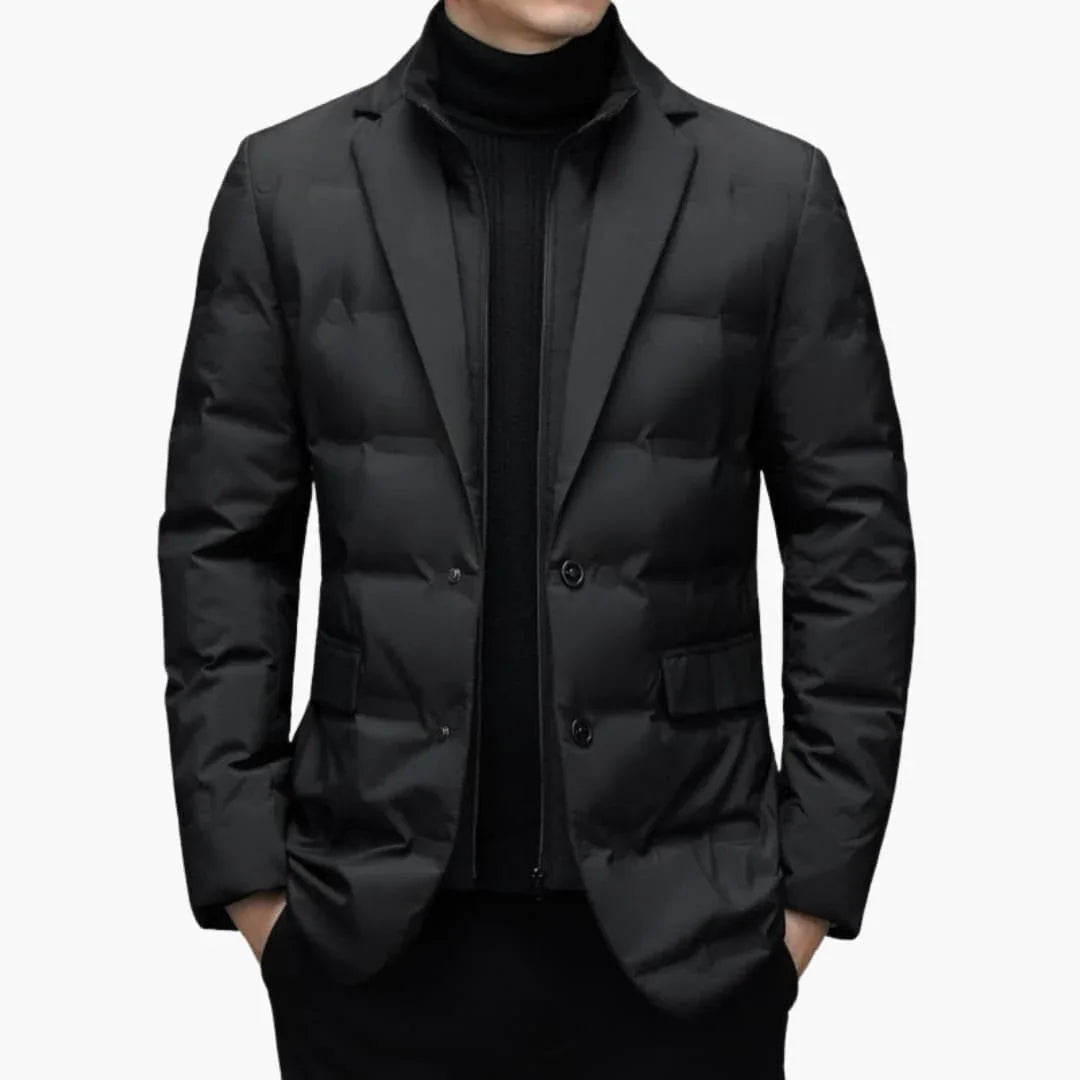 Men's Blazer Jacket with Notched Lapel and Button Placket