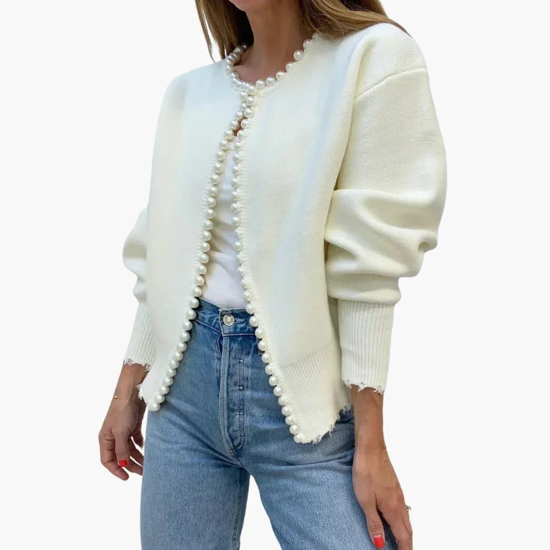 Womens Cardigan with Pearls  Oversized Knit Jacket for Women